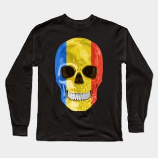 Romania Flag Skull - Gift for Romanian With Roots From Romania Long Sleeve T-Shirt